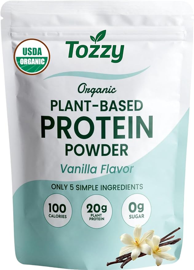 TOZZY Organic Vegan Protein Powder, Vanilla | 8 Servings | 20g Plant-Based Pea Protein | 5 Simple Ingredients | 0g Sugar | Keto | Gluten- & Dairy-Free (8 Ounce)