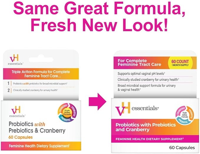 vH essentials Probiotics with Prebiotics and Cranberry Feminine Health Supplement - 60 Capsules