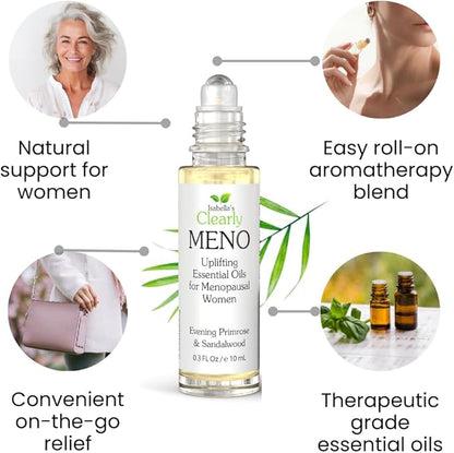 MENO Essential Oil Roll-On for Women | Natural Aromatherapy for Mood, Drive, and Balance with Evening Primrose, Clary Sage, Sandalwood, and Flax Seed