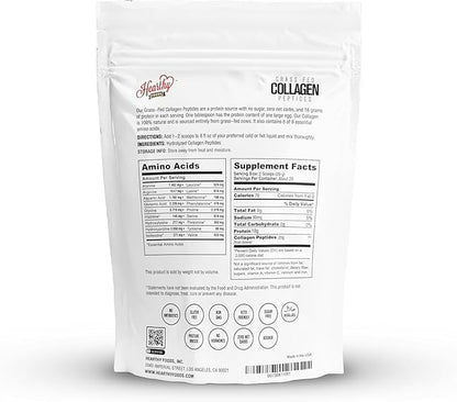 HEARTHY FOODS Collagen Powder - 18g Protein - Pure Halal Collagen Peptides Grass Fed Organic Hydrolyzed Powder | Type I and III Unflavoured Keto Friendly Gluten Free No Sugar Non GMO 16 Oz