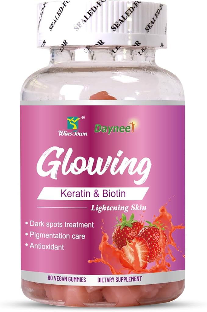 Skin Glowing Gummies, Contains Keratin & Bioth, Lightening Skin, Dark Spots, Pigmentation Care, Antioxidant, 60 Count
