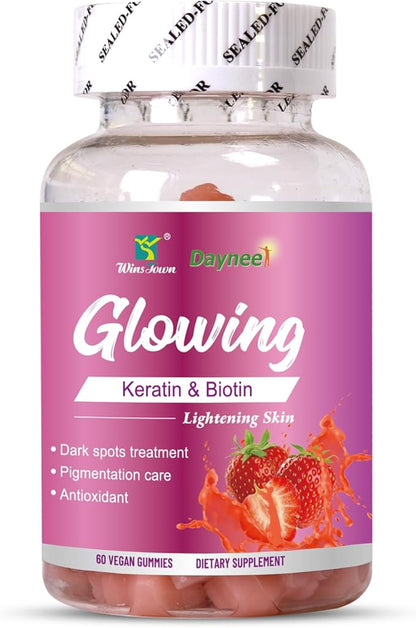 Skin Glowing Gummies, Contains Keratin & Bioth, Lightening Skin, Dark Spots, Pigmentation Care, Antioxidant, 60 Count