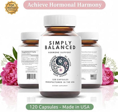 Simply Balanced – Hormone Balance for Women – Restore Hormone Harmony – PMDD Supplements for Women – Perimenopause – Menopause – Cortisol Reducer – PMS – PCOS Supplements – 120 ct