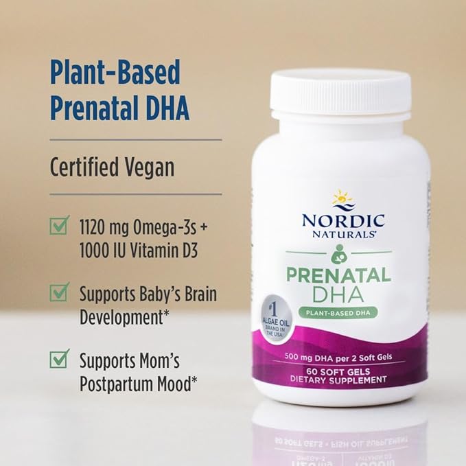 Nordic Naturals Vegan Prenatal DHA, Unflavored - 60 Soft Gels - 500 mg Plant-Based DHA - Supports Brain Development in Babies & Healthy Pregnancy - Non-GMO - 30 Servings