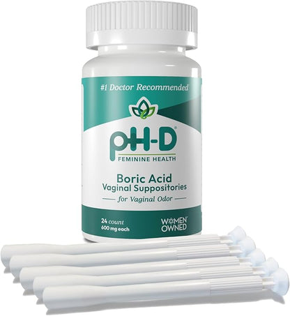pH-D Feminine Health Support - Boric Acid Starter Bundle - pH-D Boric Acid Vaginal Suppositories 24 Count and 5 Vaginal Suppository Applicators
