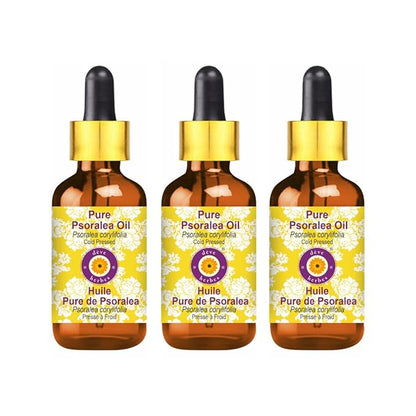 Deve Herbes Pure Psoralea Oil (Psoralea corylifolia) with Glass Dropper Cold Pressed (Pack of Three)100ml X 3 (10 oz)