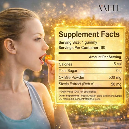 VAITE Ox Bile Gummies – 500mg Digestive Support for Gallbladder & Gut Health – Non-GMO, Sugar-Free Supplement – Helps Nutrient Absorption & Bile Flow – 60 Easy-to-Chew Bile Acid Chewables