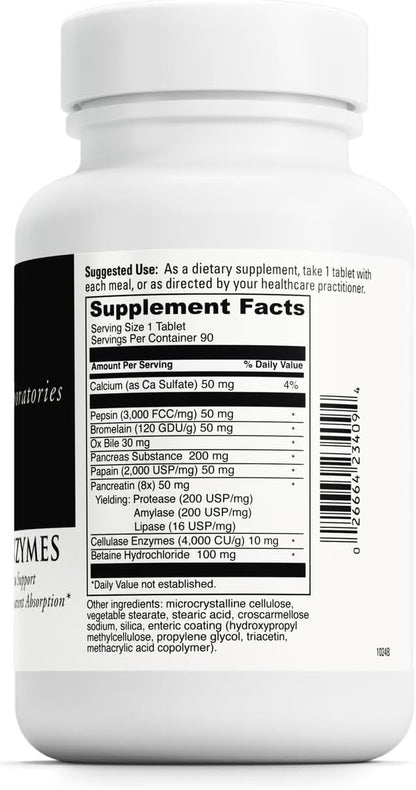 DAVINCI Labs Digestive Enzymes Dietary Supplement Supports Digestive Tract Function & Nutrient Absorption - with Calcium, Pepsin, Bromelain, Papain, Pancreatin and More - Gluten-Free - 90 Tablets