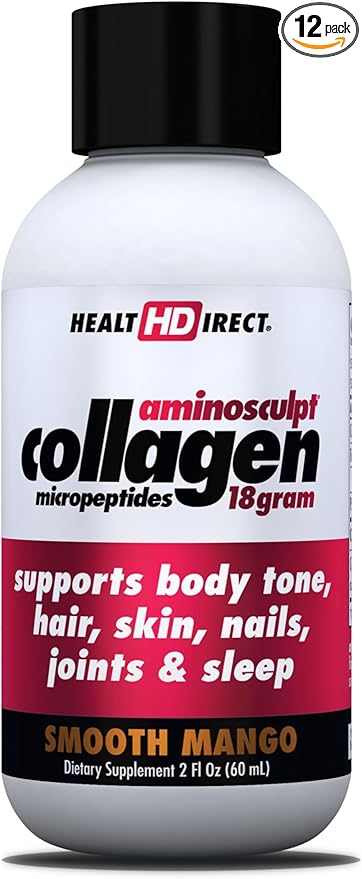 HEALTH DIRECT – Medical-Grade Liquid Collagen Shots – AminoSculpt Sugar-Free – Smooth Mango – 12 Servings, (12pk, 2oz Shots) – Good for Joints, Bones, & Sleep – Better Hair, Skin & Nails