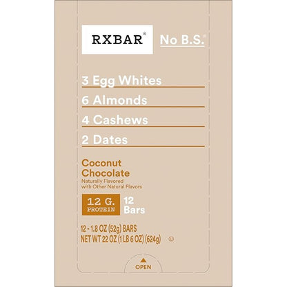RXBAR Protein Bars, Protein Snack, Snack Bars, Coconut Chocolate, 22oz Box (12 Count)