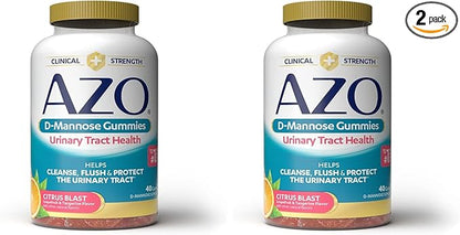 AZO D Mannose Urinary Tract Health Gummies, 40 Count, Clinical Strength 2000mg, Helps Cleanse, Flush & Protect, No.1 Pharmacist Recommended Brand, Vegan Tangy Citrus Blast Flavor, Non-GMO, Gluten Free