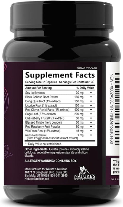 Menopause Supplements for Women - Complete Menopause Relief with Dong Quai & Black Cohosh - For Natural, Mild Hot Flash & Night Sweats - Hormone, Energy & Balance Support, Bottled in USA - 60 Capsules
