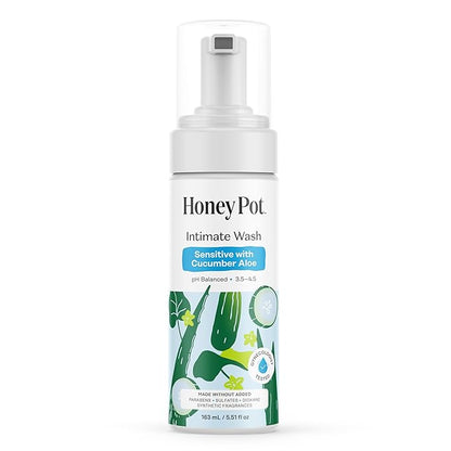 The Honey Pot Company - Feminine Wash - Herbal Infused - Sensitive Skin Types - PH Balanced Plant Based Hygiene Products - Sensitive w/Cucumber Aloe - 5.51 Fluid Oz.