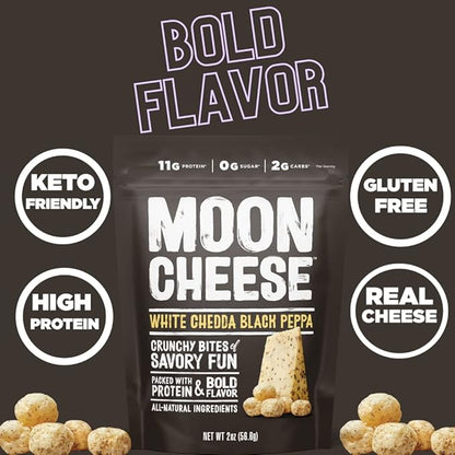 Moon Cheese Bites, White Chedda Black Peppa, 2-Ounce 3-Pack, 100% Real Cheese, Protein, Keto, After-School or Lunch Snack