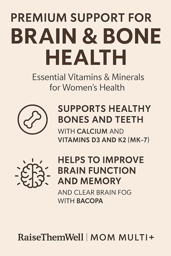 Raise Them Well Mom Multi+ Daily Multivitamin for Women with Active Folate, Adaptogens & Bacopa, Energy, Stress & Cognitive Support, 120 Veggie Capsules