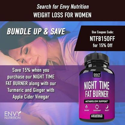 Envy Nutrition Turmeric & Ginger Supplement Capsules with Apple Cider Vinegar - Enhanced Immunity & Metabolism Support - 95% Curcuminoids, Bioperine (Black Pepper) for Superior Absorption - 60 Caps