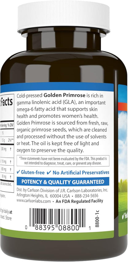 Carlson - Golden Primrose, 1300 mg Evening Primrose Oil, Cold-Pressed, Healthy Skin, Women's Health & Optimal Wellness, 50 Softgels