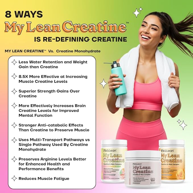 Fit & Lean Creatine for Women, My Lean Creatine Powder Complex with GAA, Muscle Performance, Cognitive Function and Less Bloating, Reduced Water Retention, Unflavored, 50 Servings