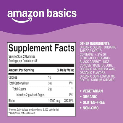 Amazon Basics Biotin 10,000mcg Gummy, 90 Count