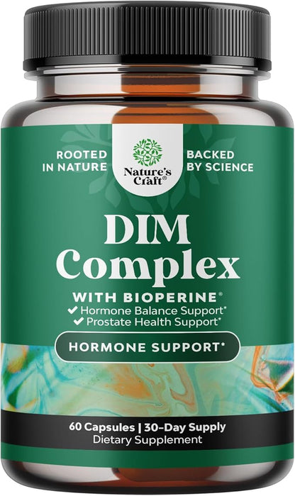 Pure DIM Supplement for Men with Bioperine - DIM Estrogen Blocker for Men for Hormone Balance & Prostate Health - Diindolylmethane Testosterone Complex with Broccoli Florets - 60 Count