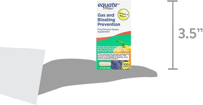 Equate Gas and Bloating Relief Prevention, Food Enzyme Dietary Supplement Capsules 100 Count (Pack of 1) - Set By Basket Goods