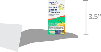 Equate Gas and Bloating Relief Prevention, Food Enzyme Dietary Supplement Capsules 100 Count (Pack of 1) - Set By Basket Goods