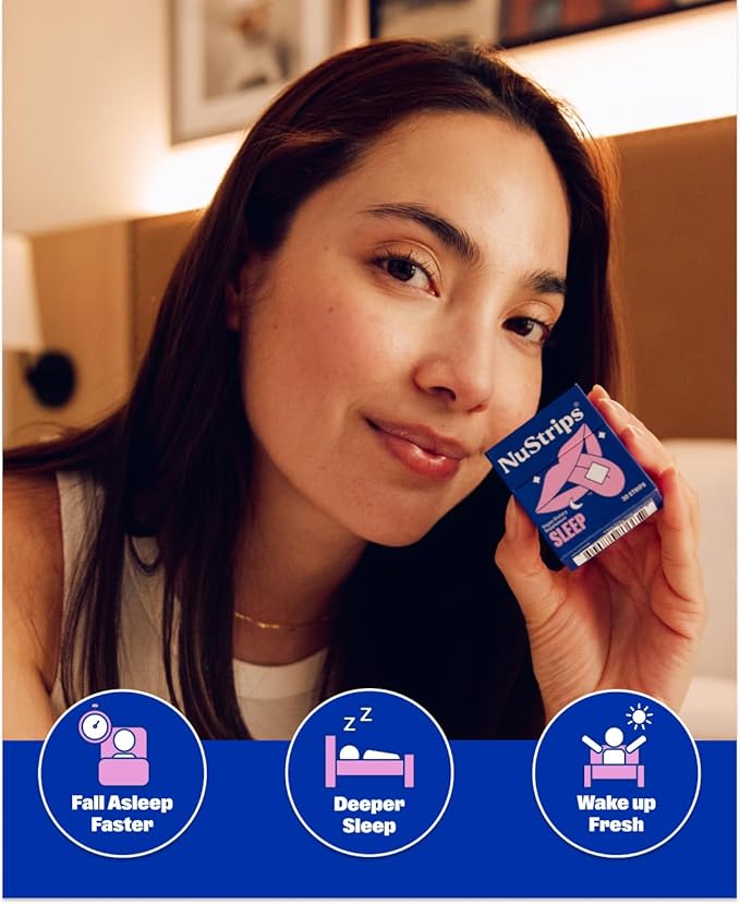 NuStrips™ Fast-Dissolving Sleep Strips with 5mg Melatonin, Valerian Root, L-Theanine & Vitamin B6 – Blueberry Flavor - Natural Sleep Aid, Vegan, Non-GMO, Gluten Free – Fall Asleep Fast (30 Strips)