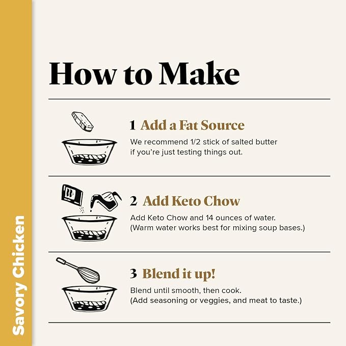 Keto Chow Savory Chicken | Keto Meal Replacement Shake Powder | Nutritionally Complete | Low Carb | Delicious Easy Meal Substitute | Protein Rich You Choose The Fat | Single Meal Sample