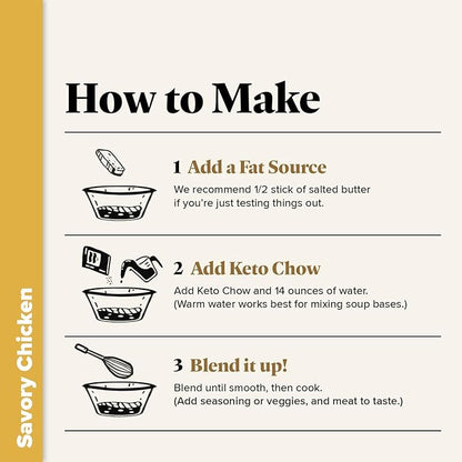 Keto Chow Savory Chicken | Keto Meal Replacement Shake Powder | Nutritionally Complete | Low Carb | Delicious Easy Meal Substitute | Protein Rich You Choose The Fat | Single Meal Sample