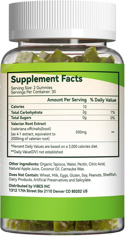 Valerian Root Gummies 2000mg, Valerian Root Extract for Relaxation & Mood Support, Herbal Supplement for Kids & Adults, Vegan, Apple Flavor, 60 Count