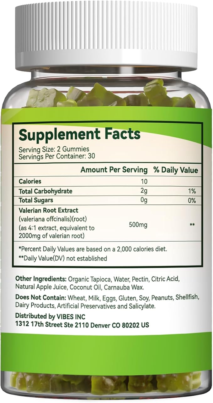 2 Pack Valerian Root Gummies 2000mg, Valerian Root Extract for Relaxation & Mood Support, Herbal Supplement for Kids & Adults, Vegan, Apple Flavor, 120 Count