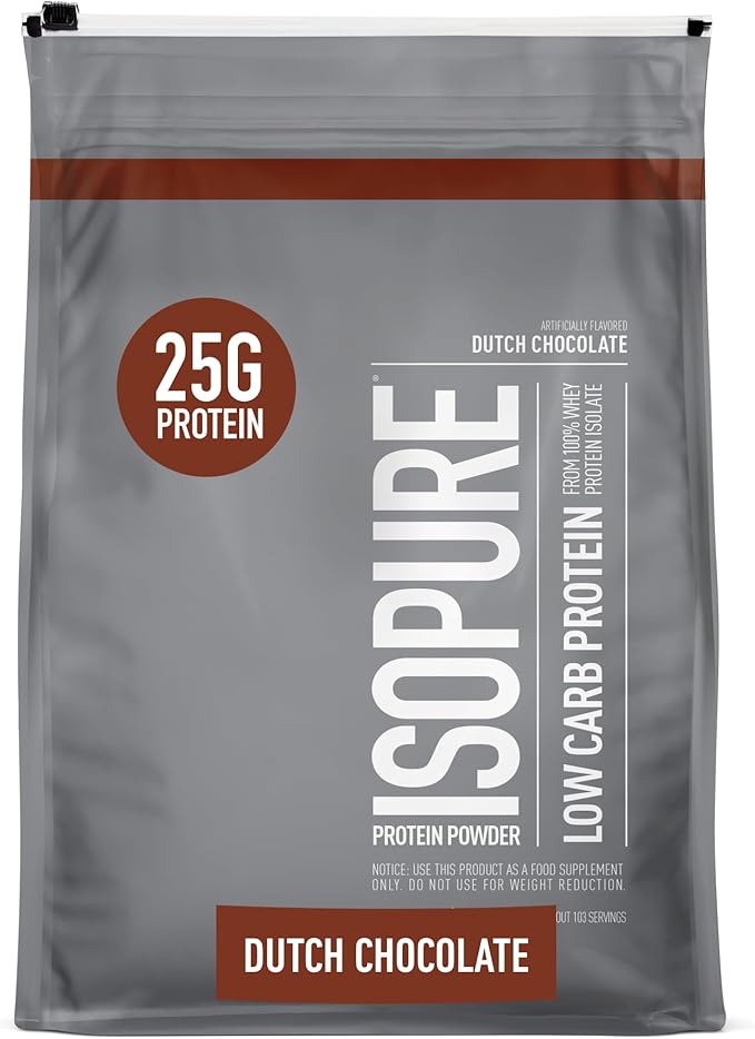 Isopure Low Carb 100% Pure Whey Isolate Protein Powder, Gluten Free, With Vitamins, Dutch Chocolate, 25g Protein Per Serving, 7.5 Lbs, 103 Servings (Packaging May Vary)
