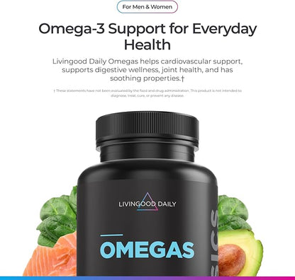 Livingood Daily Fish Oil Omega 3 Supplement, EPA and Dha from Wild Caught Fish, Omega 3 Fatty Acids for Heart, Brain, and Joint Health for Men and Women, Gluten Free, 30 Day Supply, 60 Softgels