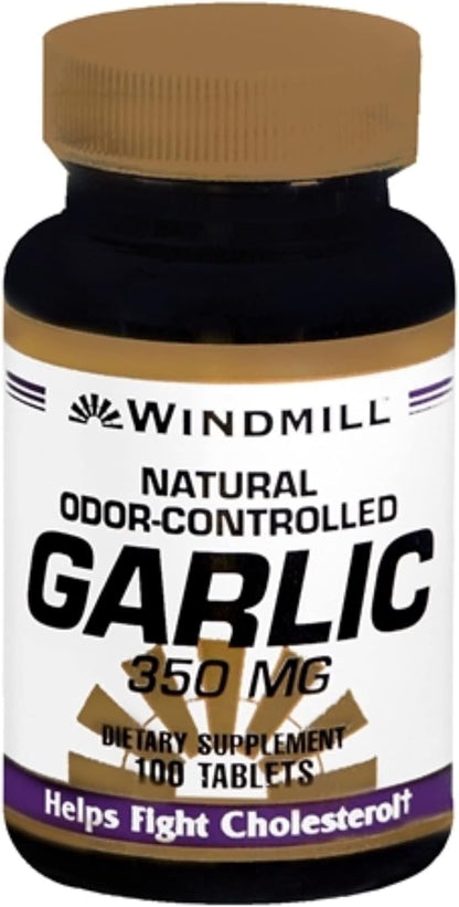 Windmill Garlic 350 mg Tablets Natural Odor-Controlled 100 Tablets (Pack of 2)