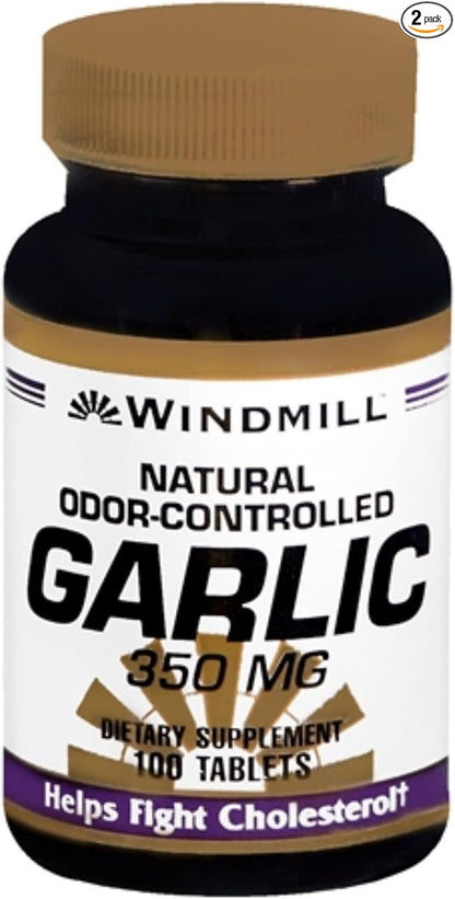 Windmill Garlic 350 mg Tablets Natural Odor-Controlled 100 Tablets (Pack of 2)