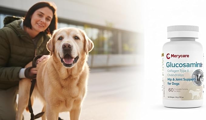 Glucosamine for Dogs – Hip & Joint Support Chewable Tablets with Collagen Type II, Chondroitin, MSM & Hyaluronic Acid – Veterinarian-Formulated – 60 Count