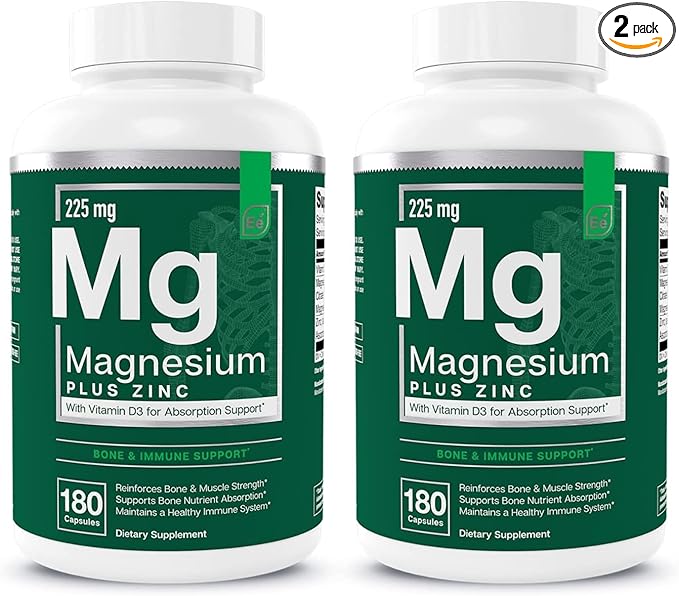 Essential Elements Magnesium Plus Zinc with Vitamin D3 - Scientifically Formulated Heart, Bone, & Muscle Support - 225mg Triple-Strength Magnesium Complex with Glycinate, Malate, Citrate - 360 Count