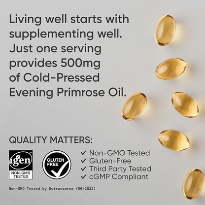 Sports Research Evening Primrose Oil (500mg) Cold-Pressed with No fillers or Artificial Ingredients, Non-GMO Tested - Gluten & Soy Free (240 Liquid Softgels) (Pack of 2)