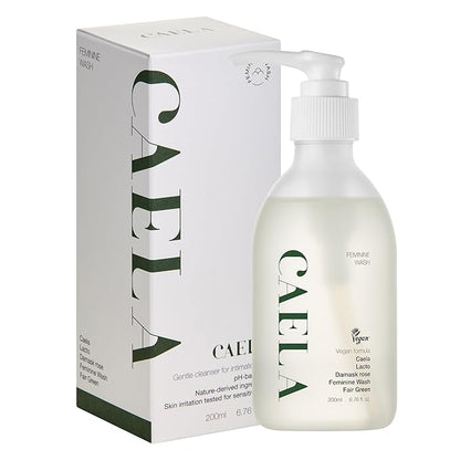 CAELA Feminine Wash Gel Fairgreen, pH-Balanced Intimate Cleanser for Women, Triple Lactobacillus Ferment Complex, Vegan K-Beauty with Green Tea & Mugwort, Sulfate-Free, 6.76 Fl Oz