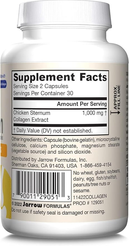Jarrow Formulas® Type II Collagen Complex 1000 mg Supplements, Supports Skin and Joint Health, 60 Capsules, 30 Day Supply (Pack of 2)