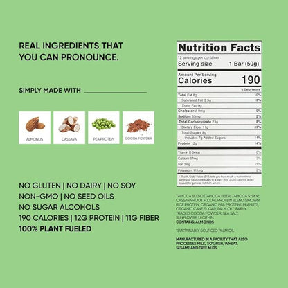 TRUBAR Vegan Protein Bar,It's Mint To Be Chip, Gluten Free, Plant Based Protein, Dairy Free, Non GMO, Soy Free, No Sugar Alcohols, 12G Protein, 12G Fiber, 23G Carb, On the Go Snack Bars, 12ct