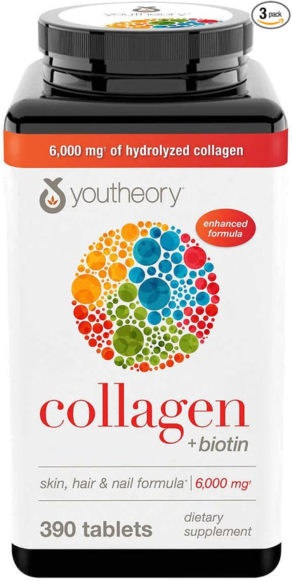 Youtheory Collagen Plus Biotin, 390 Tablets (3 Pack)
