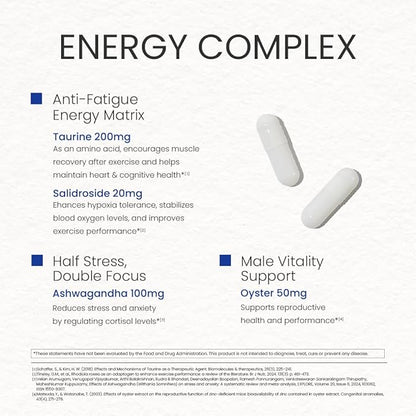 Men's Energy & Immune Complex, Energy Production, Fatigue Relief, Stress Support, Immune Health, Non-GMO, Made in USA, 90 Servings