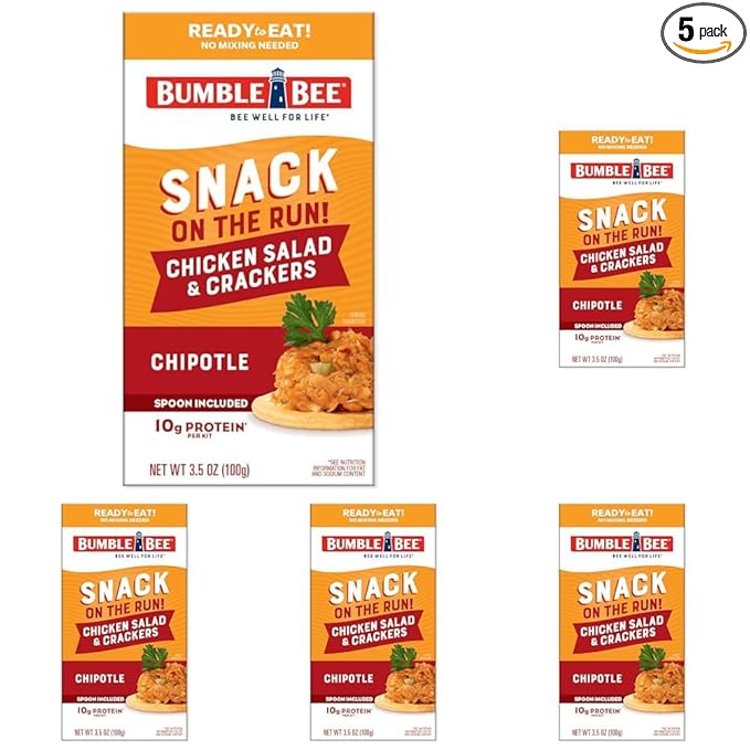 Bumble Bee Snack On The Run Chipotle Chicken Salad with Crackers Kit, 3.5 oz - Ready to Eat, Spoon Included - Shelf Stable & Convenient Protein Snack (Pack of 5)