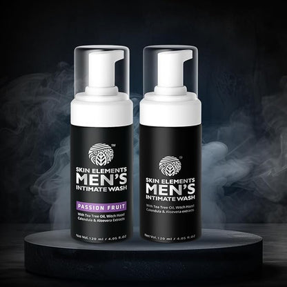 Skin Elements Men's Intimate Wash Combo | Pack of 2 | Jabon Intimo Hombre | Tea Tree Oil + Passion Fruit | pH Balanced Foaming Wash | Soothes, Refreshes & controls Bad Odor | (240 ml)