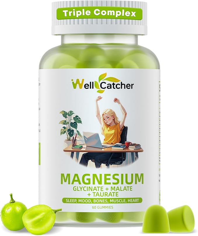 Triple Magnesium Complex Gummies for Women Men: Magnesium Glycinate Malate Taurate Supplements Support Sleep Mood Balanced Bones Muscle Health with CoQ10 Vta D3 Calcium, Sugar Free Vegan 30 Days