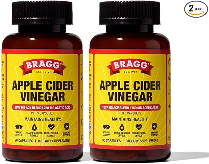 Bragg Organic Apple Cider Vinegar Capsules with Vitamin D and Zinc - (2 Pack) 90 Count - Supports Immune System