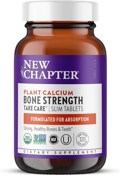 New Chapter Calcium Supplement - Bone Strength Plant-Based USDA Organic Calcium with Magnesium, Vitamin D3+K2, for Bone Health & Joint Mobility, Heart Support, 905 mg dose - 120 Slim Tablets