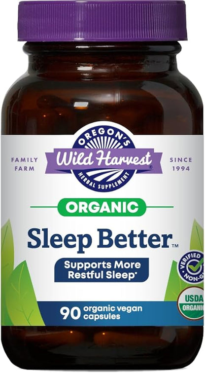 Oregon's Wild Harvest Sleep Better Capsules – Organic Vegan Herbal Sleep Supplement – Non-GMO, Gluten-Free, USDA Certified – 90 Capsules