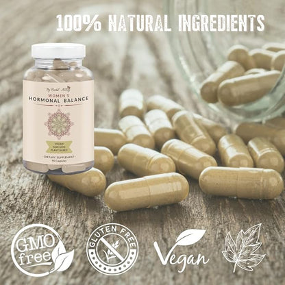 Hormone Balance for Women – Natural Female Energy & Mood Pills – Hot Flashes Menopause Relief Supplement with Vitex Chasteberry, Dong Quai, Maca Root Powder, Ginseng – 90 Veggie Capsules